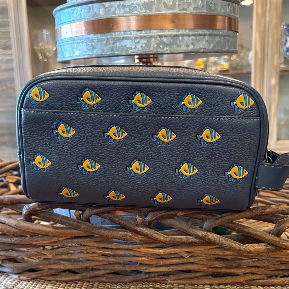 Coach Navy Blue Cosmetic Bag with Fish Design